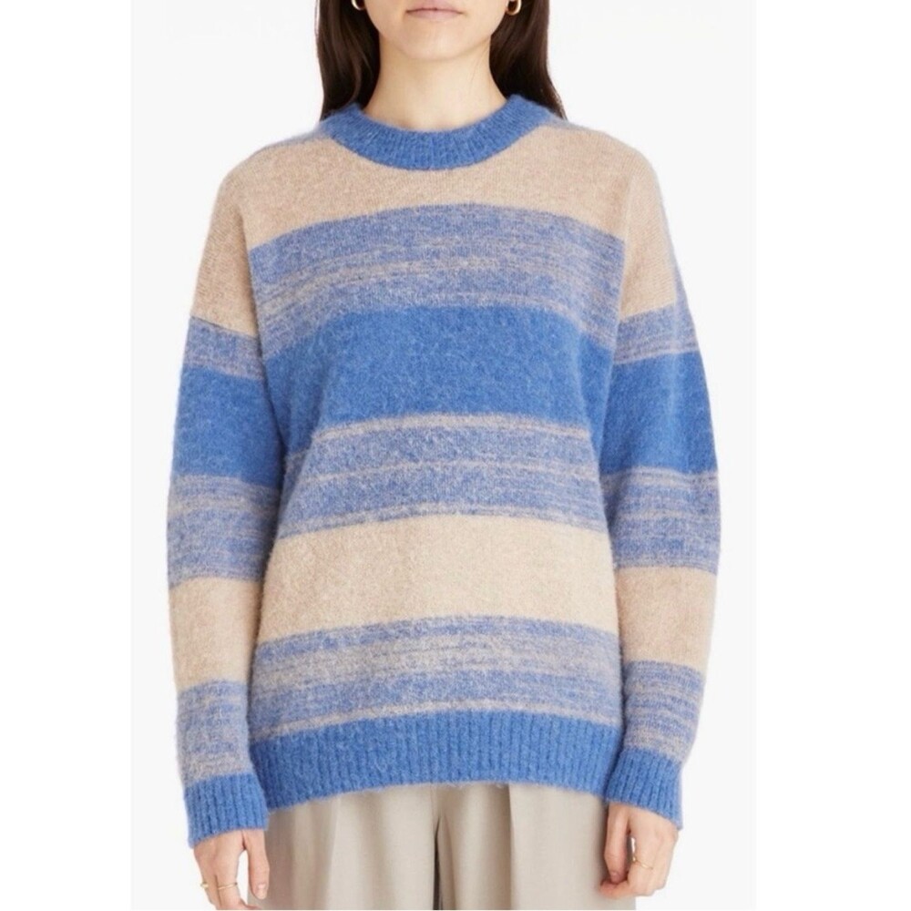 Madewell Space Dye Striped Otis Pullover Sweater Blue/Cream - Size Medium